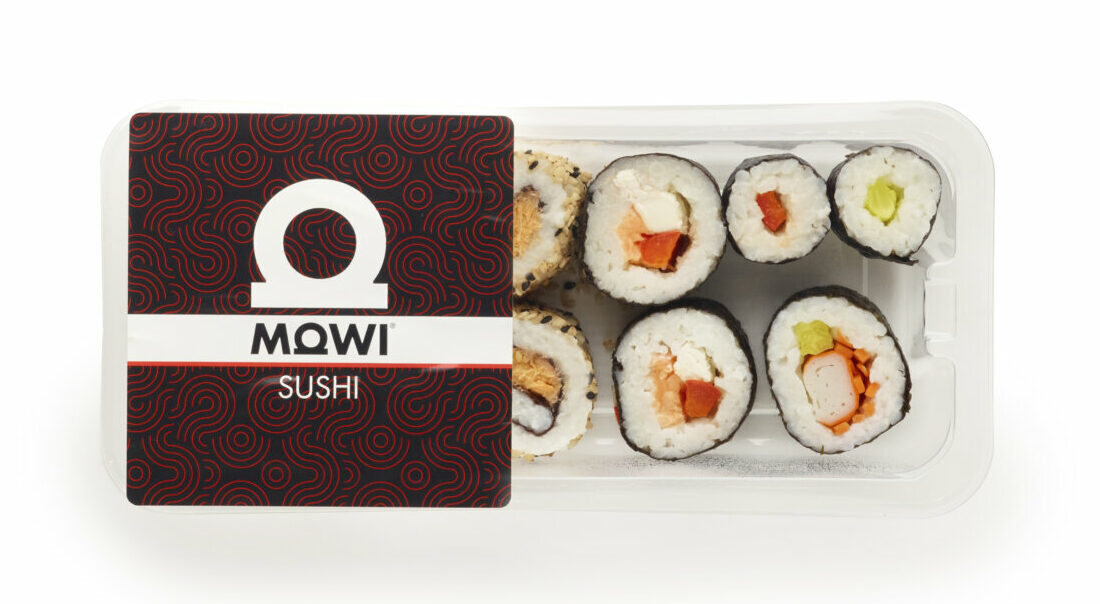 Sushi MOWI dans un emballage plastique transparent.