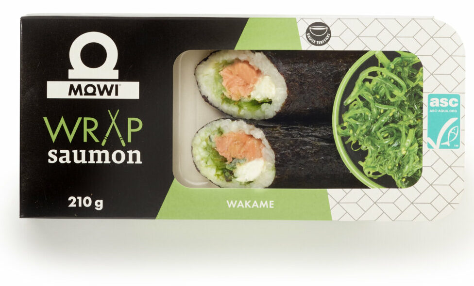 Boîte de MOWI WRAP saumon avec wakame, 210g.